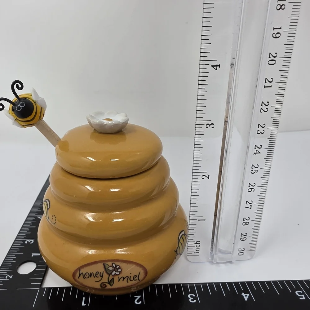 Ceramic Mini Honey Jar 140ml with Lid and Dipper Stick Retro Honey Storage Conta